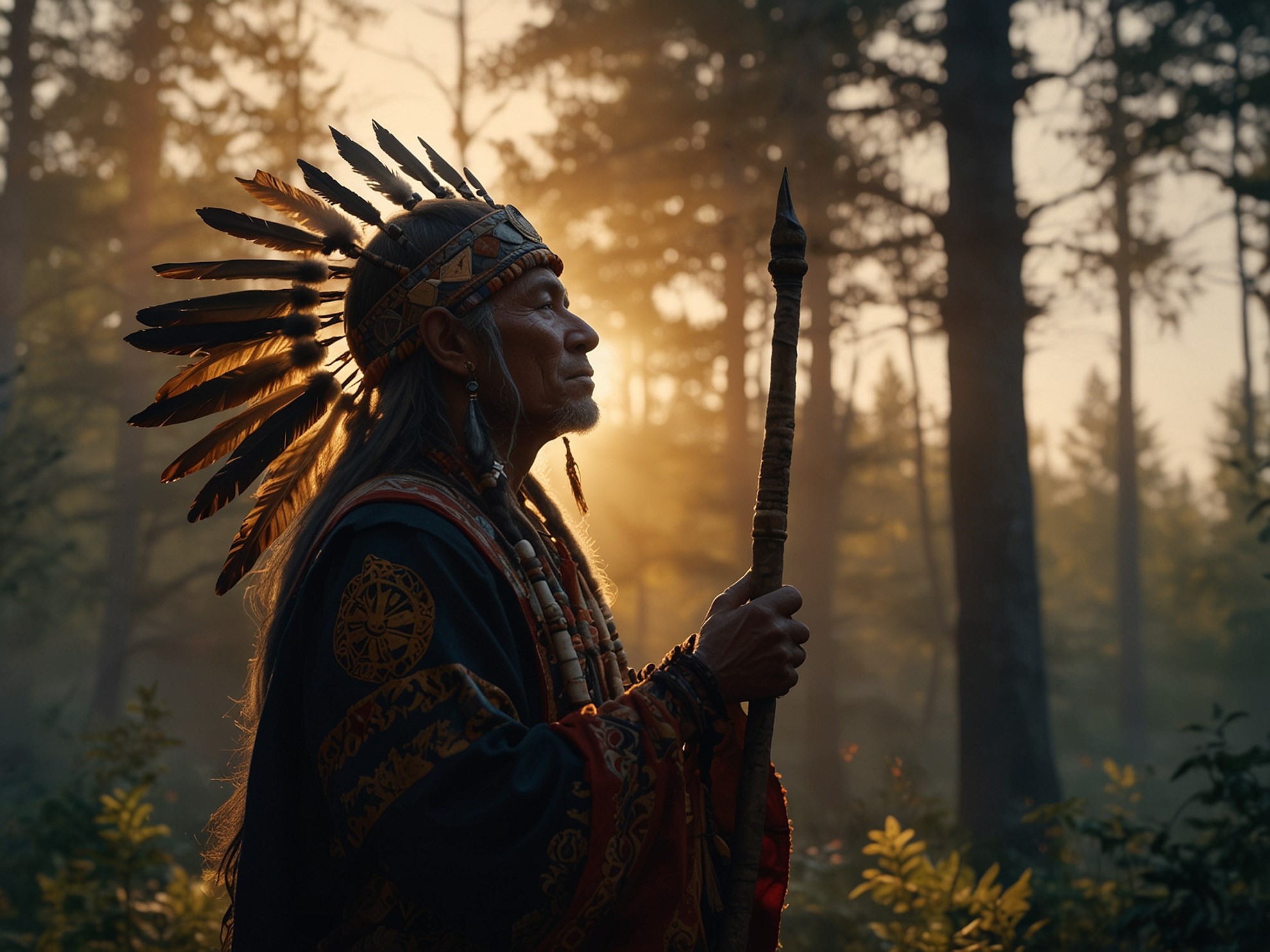 A shamanic practitioner drumming during a ritual, preparing for a journey to the underworld